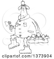 Cartoon Clipart Of A Black And White Chubby Man In A Winter Coat And Hat Walking And Carrying Firewood And An Axe Royalty Free Vector Illustration