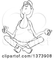 Cartoon Clipart Of A Black And White Relaxed Chubby Woman Meditating Royalty Free Vector Illustration