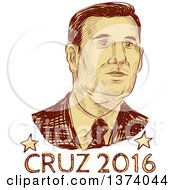 Poster, Art Print Of Retro Brown Sketched Portrait Of Ted Cruz Over Text