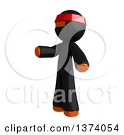 Poster, Art Print Of Orange Man Ninja Presenting To The Left On A White Background