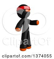 Poster, Art Print Of Orange Man Ninja Presenting To The Right On A White Background
