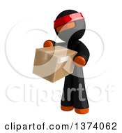 Orange Man Ninja Holding A Box On A White Background