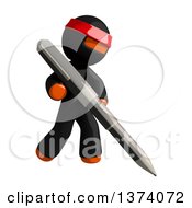 Poster, Art Print Of Orange Man Ninja Writing With A Pen On A White Background