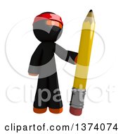 Orange Man Ninja Holding A Pencil On A White Background