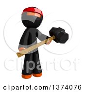 Poster, Art Print Of Orange Man Ninja Holding A Sledgehammer On A White Background