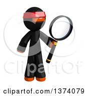 Clipart Of An Orange Man Ninja Searching With A Magnifying Glass On A White Background Royalty Free Illustration