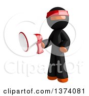 Clipart Of An Orange Man Ninja Holding A Megaphone On A White Background Royalty Free Illustration