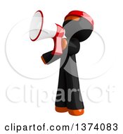 Poster, Art Print Of Orange Man Ninja Announcing With A Megaphone On A White Background