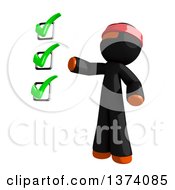Orange Man Ninja Presenting A Check List On A White Background