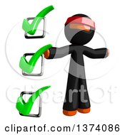 Poster, Art Print Of Orange Man Ninja By A Check List On A White Background