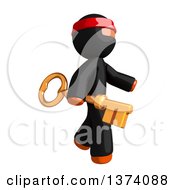 Poster, Art Print Of Orange Man Ninja Carrying A Key On A White Background