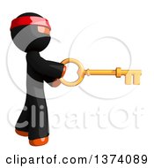 Orange Man Ninja Using A Key On A White Background