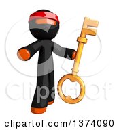 Poster, Art Print Of Orange Man Ninja Holding A Key On A White Background