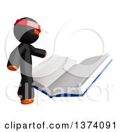 Poster, Art Print Of Orange Man Ninja Reading A Book On A White Background