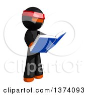 Poster, Art Print Of Orange Man Ninja Reading A Book On A White Background