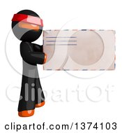 Clipart Of An Orange Man Ninja Holding An Envelope On A White Background Royalty Free Illustration by Leo Blanchette