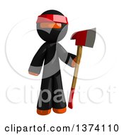 Orange Man Ninja Holding An Axe On A White Background