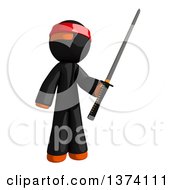 Orange Man Ninja Holding A Katana Sword On A White Background
