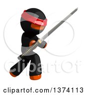 Poster, Art Print Of Orange Man Ninja Using A Katana Sword On A White Background