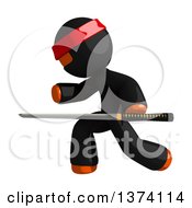 Orange Man Ninja Using A Katana Sword On A White Background