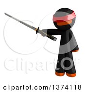 Poster, Art Print Of Orange Man Ninja Holding A Katana Sword On A White Background