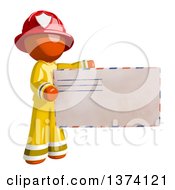 Clipart Of An Orange Man Firefighter Holding An Envelope On A White Background Royalty Free Illustration by Leo Blanchette