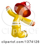 Poster, Art Print Of Orange Man Firefighter Jumping On A White Background