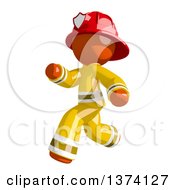 Orange Man Firefighter Running To The Left On A White Background