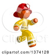 Poster, Art Print Of Orange Man Firefighter Running To The Right On A White Background