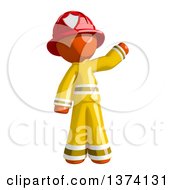 Orange Man Firefighter Waving On A White Background