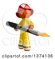 Orange Man Firefighter Holding A Fountain Pen On A White Background