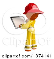 Clipart Of An Orange Man Firefighter Using A Tablet Computer On A White Background Royalty Free Illustration by Leo Blanchette