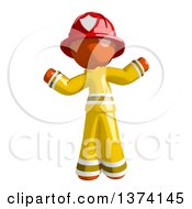 Orange Man Firefighter Shrugging On A White Background
