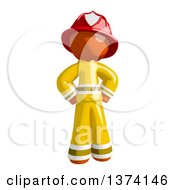 Orange Man Firefighter Standing With Hands On His Hips On A White Background