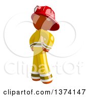 Poster, Art Print Of Orange Man Firefighter Standing With Hands On His Hips On A White Background