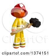 Orange Man Firefighter Holding A Sledgehammer On A White Background