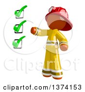 Orange Man Firefighter Presenting A Checklist On A White Background