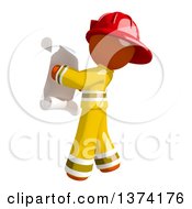 Orange Man Firefighter Reading A Scroll On A White Background