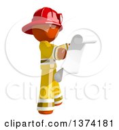 Poster, Art Print Of Orange Man Firefighter Reading A Scroll On A White Background
