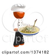 Orange Man Chef Holding A Bowl Of Noodles On A White Background