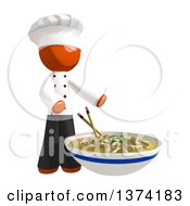 Poster, Art Print Of Orange Man Chef Presenting A Bowl Of Noodles On A White Background