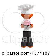 Clipart Of An Orange Man Chef Holding A Cupcake On A White Background Royalty Free Illustration by Leo Blanchette