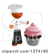 Poster, Art Print Of Orange Man Chef Presenting A Cupcake On A White Background