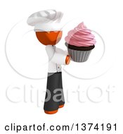 Poster, Art Print Of Orange Man Chef Holding A Cupcake On A White Background