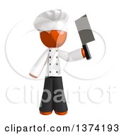 Poster, Art Print Of Orange Man Chef Holding A Cleaver Knife On A White Background