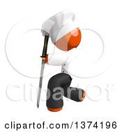 Clipart Of An Orange Man Chef Kneeling With A Katana Sword On A White Background Royalty Free Illustration