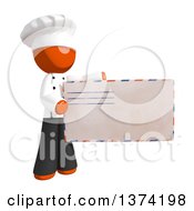 Orange Man Chef Holding An Envelope On A White Background