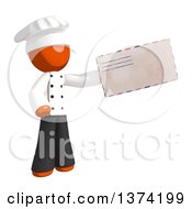 Poster, Art Print Of Orange Man Chef Holding An Envelope On A White Background