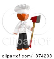 Poster, Art Print Of Orange Man Chef Holding An Axe On A White Background