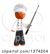 Poster, Art Print Of Orange Man Chef Holding A Katana Sword On A White Background